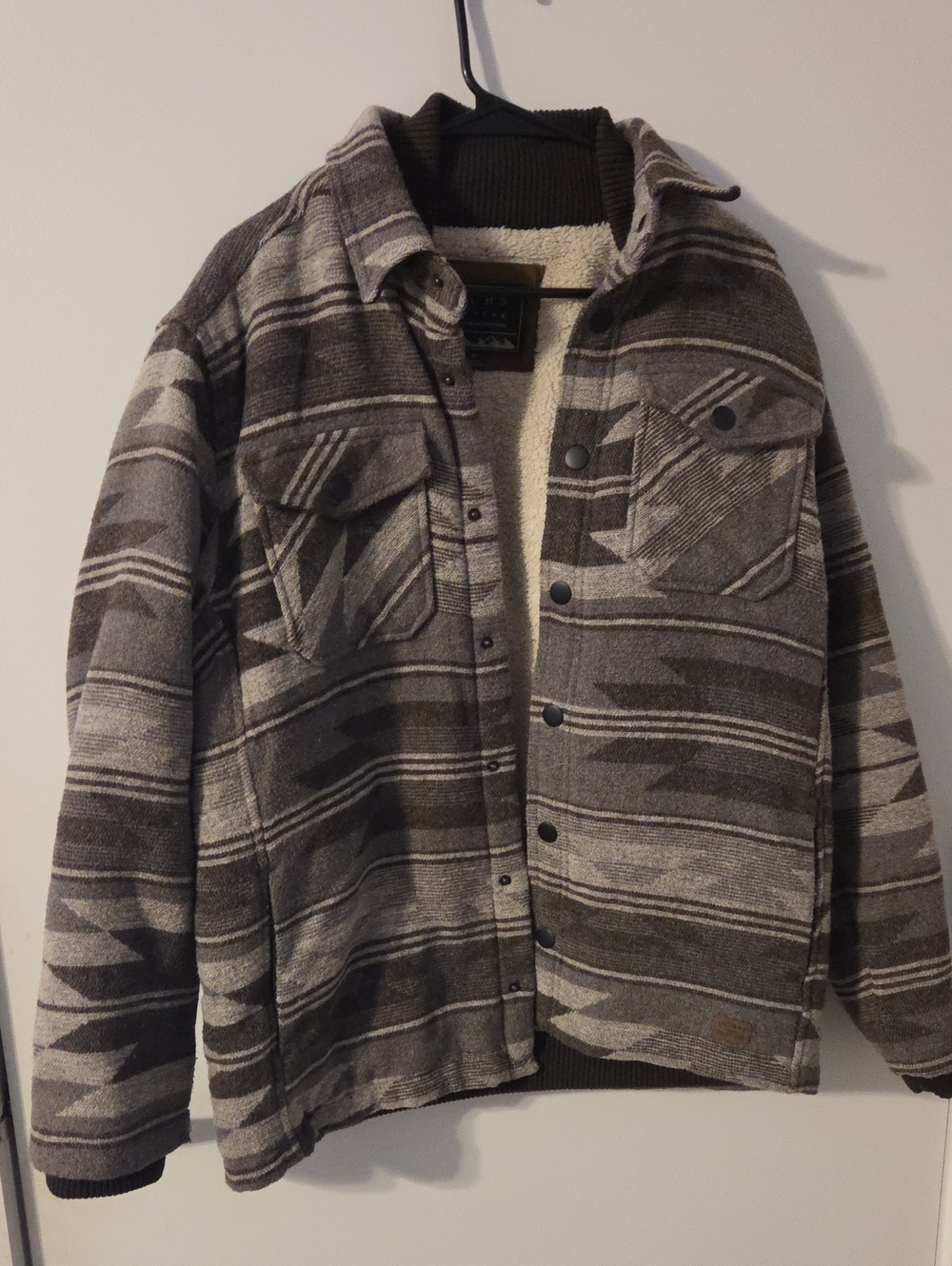 Jachs Gray Patterned Sherpa-Lined Shirt Jacket